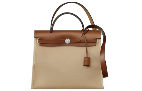 HERMES Herbag Zip H Plume Canvas And Hunter Leather Finish Shoulder Bag, Crossbody Bag, Handbag 31 Unisex Tawny