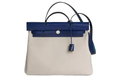 HERMES Herbag Zip Militaire Canvas With Hunter Cow Leather Shoulder Bag, Crossbody Bag, Handbag 39 Unisex