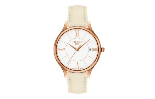 TISSOT Premium Collection Quartz Movement Women's Watch 38mm White Dial Stainless Steel Case Leather Strap