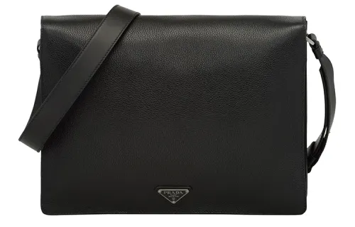 PRADA Leather Shoulder Bag Men's Black