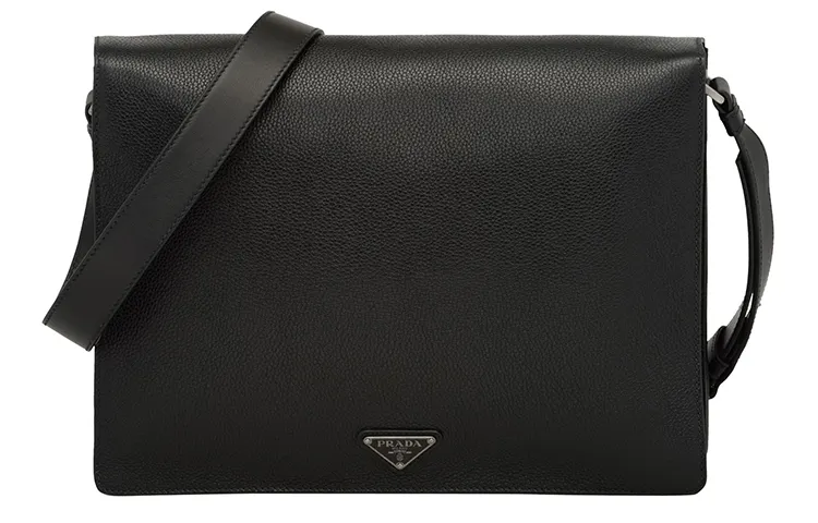 PRADA Leather Shoulder Bag Men's Black