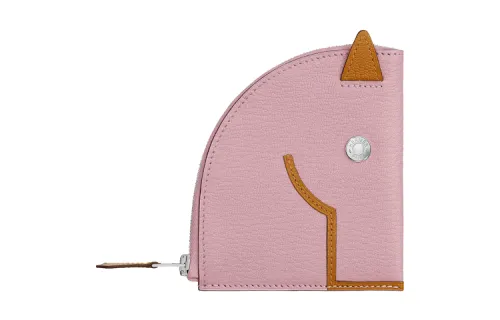 HERMES Paddock Mysore Goat Skin Coin Purse Women's Forest Purple/Caramel