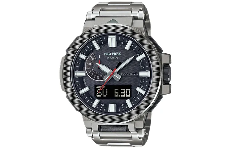 CASIO PRO TREK Round Analog Digital Display Quartz Movement Titanium Strap Watch Men's Watches