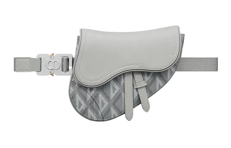 DIOR Canvas With Smooth Cow Leather Saddle Bag, Fanny Pack, Portable Crossbody Bag, Shoulder Bag Mini Men's Gray