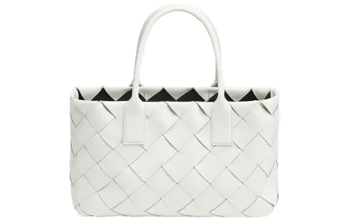 Bottega Veneta Intrecciato Woven Nappa Leather Handbag Women's White & Black