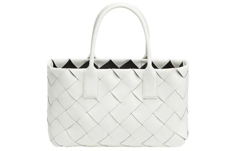 Bottega Veneta Intrecciato Woven Nappa Leather Handbag Women's White & Black
