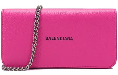 Balenciaga Letter Print Cow Leather Shoulder Bag Women's Bright Pink
