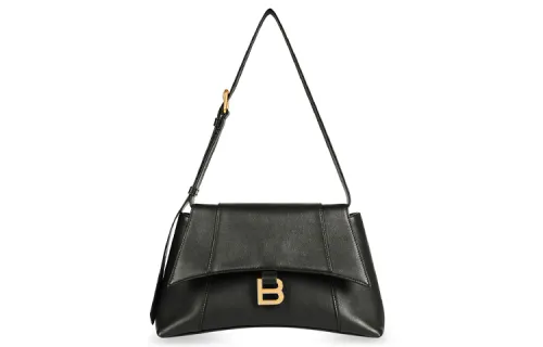 Balenciaga Downtown Calfskin Shoulder Bag, Crossbody Bag Small Unisex Black