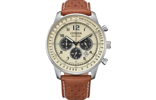CITIZEN FF Light Powered Quartz Movement Genuine Leather Strap Watch Men's Watches Coffee Watch Dial
