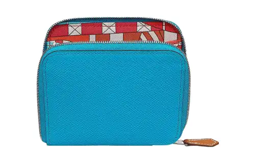HERMES Silk'In Epsom Leather Wallet Women's Frida Blue/Pink/Azalea Red