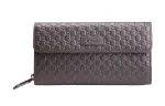 GUCCI Cow Leather Wallet Women's Dark Brown