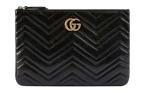 GUCCI GG Marmont Cow Leather Clutch Women's Black