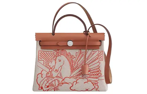 HERMES Herbag Zip Canvas With Leather Shoulder Bag, Crossbody Bag, Handbag 39 Unisex Orange Brown
