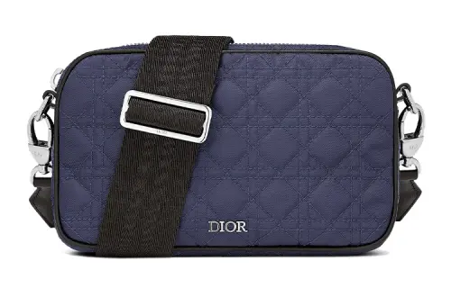 DIOR Wicker Pattern Technology Canvas Shoulder Bag Men's Marine Blue