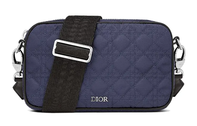 DIOR Wicker Pattern Technology Canvas Shoulder Bag Men's Marine Blue