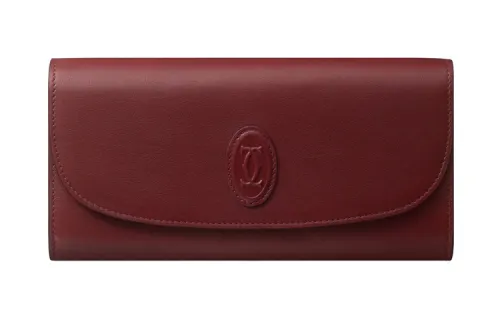 CARTIER Cow Leather Card Holder, Wallet Women's Burgundy