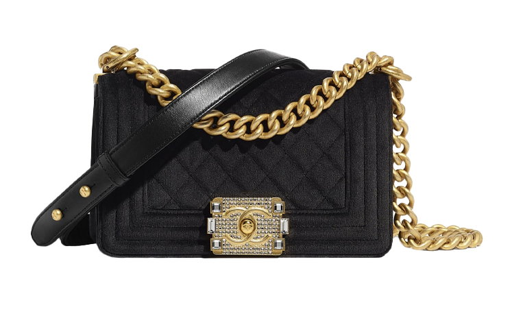 CHANEL Velvet And Gold Metal Flap Bag, Crossbody Bag, Shoulder Bag Small Women's Black