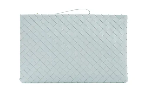 Bottega Veneta Lambskin, Woven Leather Coin Purse Women's Blue