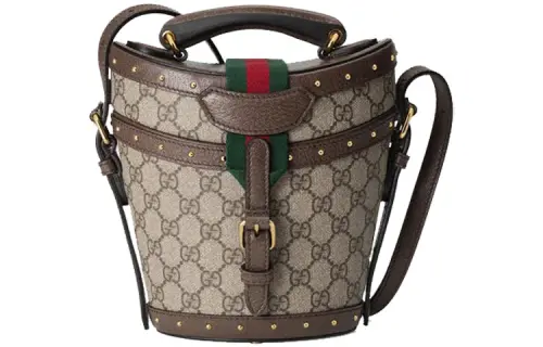 GUCCI Leather Hat Box Bag, Bucket Bag, Crossbody Bag, Shoulder Bag Mini Unisex Ebony & Brown