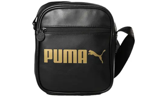 PUMA Campus Artificial Leather Small Shoulder Bag, Crossbody Bag Unisex Black Gold