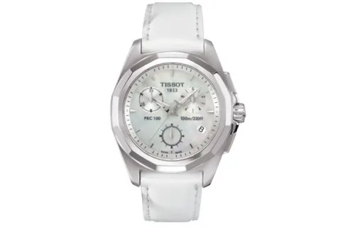 TISSOT PRC100 Quartz Movement Women's Watch 33mm White Dial Stainless Steel Case Leather Strap