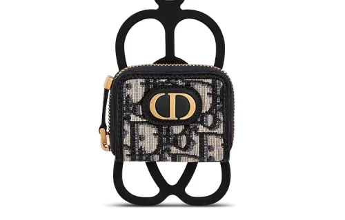 DIOR Oblique Printed Canvas Earphone Case Unisex Khaki