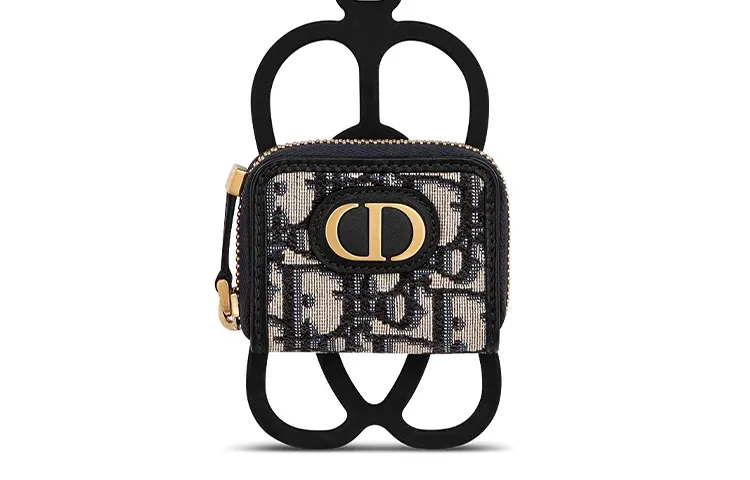 DIOR Oblique Printed Canvas Earphone Case Unisex Khaki