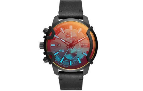 DIESEL GRIFFED Wrist Watches Quartz Movement Leather Strap Black Dial Men's Watches