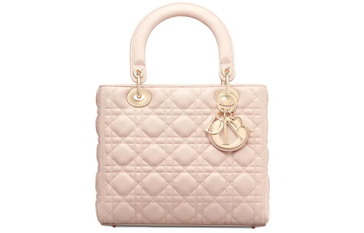 DIOR Lady Dior Wicker Pattern Cannage Lambskin Handbag Bag One Shoulder Handbag Medium Women's Cherry Blossom Pink