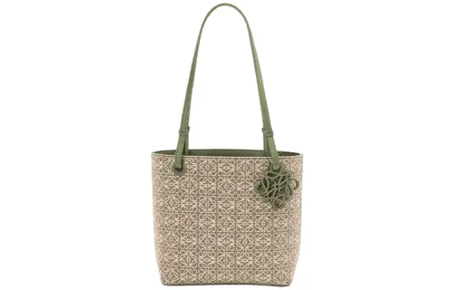 LOEWE Square Basket Canvas With Leather Canvas Bag, Tote Bag, Shopping Bag, Shoulder Bag, Handbag Small Women's Green