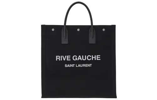SAINT LAURENT Rive Gauche Canvas With Leather Vertical Shoulder Bag, Crossbody Bag, Handbag Regular Unisex Black