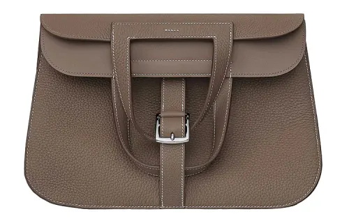 HERMES Halzan Leather Saddle Bag, Shoulder Bag, Crossbody Bag Women's 18 Etoupe Elephant Gray