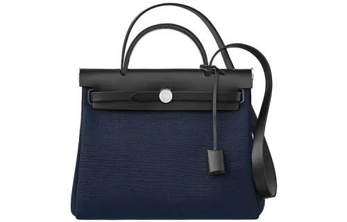 HERMES Herbag Zip Canvas With Hunter Cow Leather Shoulder Bag, Crossbody Bag, Handbag 31 Unisex Dark Blue