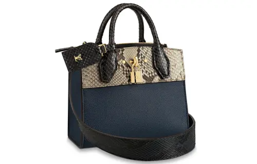 LOUIS VUITTON City Steamer Crocodile Leather With Cow Leather Handbag Mini Women's Marine Blue
