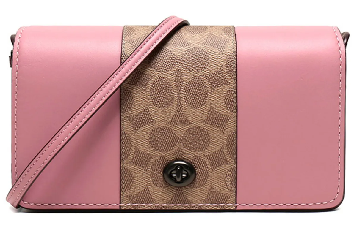 COACH Dinky Coated Canvas Crossbody Bags Medium Women's Brown Yellow Pink