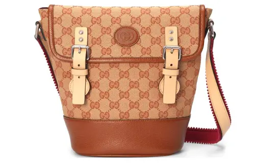 GUCCI Canvas With Leather Messenger Bag, Shoulder Bag, Crossbody Bag Regular Kids' Camel/Brown/Beige