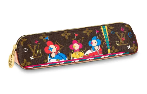 LOUIS VUITTON Canvas Pen Pouch Clutch Women's Red Brown Multicolor