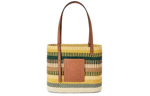 LOEWE Square Basket Palm With Cow Leather Handbag, Shoulder Bag, Travel Bag Women's Brown