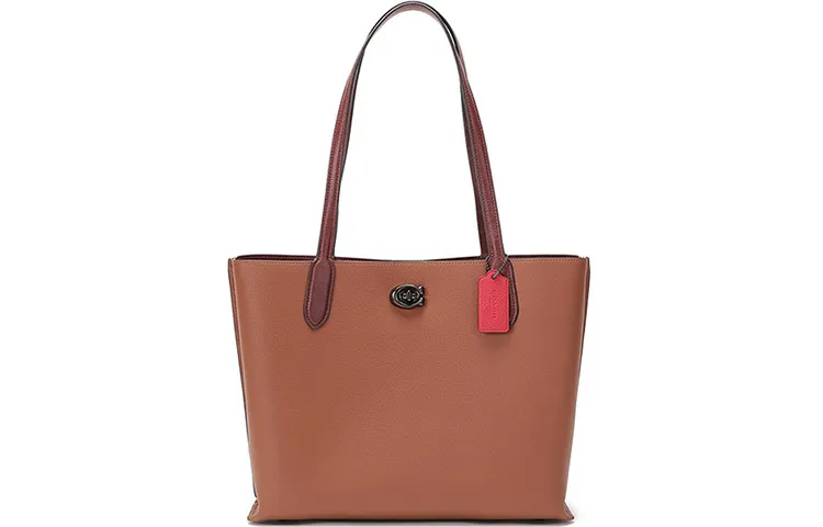 COACH Willow Leather Tote Bag, Shopping Bag, Shoulder Bag Large Women's Saddles Brown