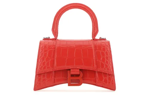 Balenciaga Hourglass Crocodile Embossed Calfskin Handbag Mini Women's Red