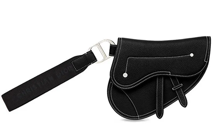 DIOR Litchi Grain Cow Leather Saddle Bag Clutch Coin Purse Unisex Black