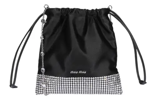 MIU MIU Crystal Panel Satin Shoulder Bag, Crossbody Bag Women's Black