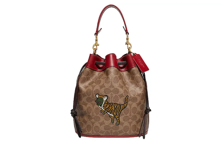 COACH Field Canvas Handbag, Crossbody Bag Small Women's Brown/Red