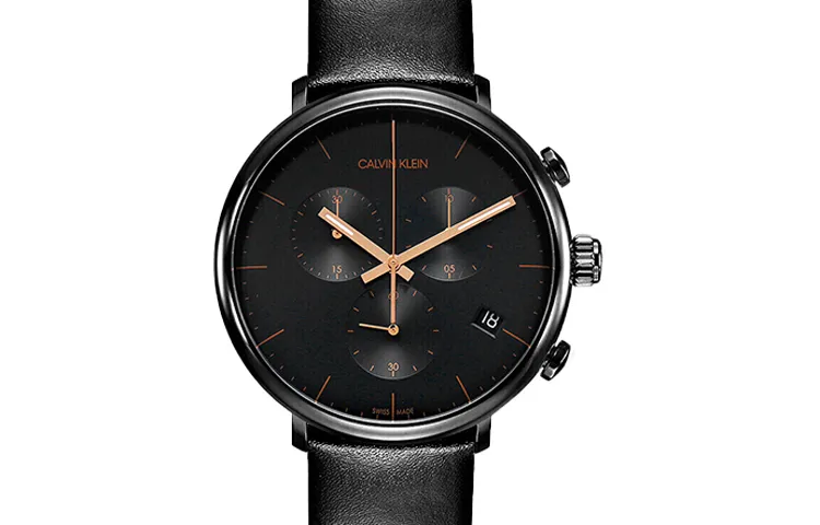 CK/Calvin Klein Quartz Collection Wrist Watches Quartz Movement Leather Strap 43mm Black Dial Men's Watches K8M274CB