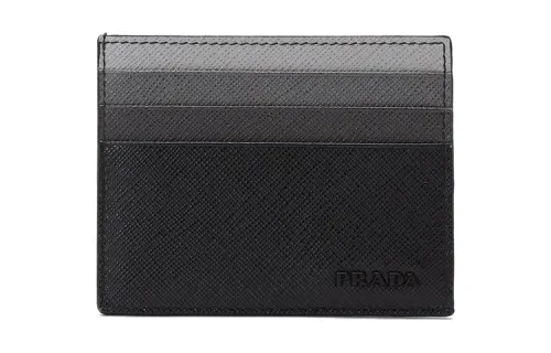 PRADA Saffiano Fashion Cow Leather Card Holder Card Holder Men's Black