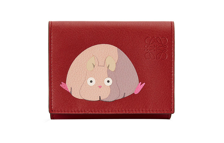 LOEWE Luo Yiwei x Spirited Away joint model Bô mouse little mouse cartoon print classic tri-fold calfskin wallet men's and women's couple style carmine red