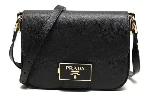 PRADA Saffiano Leather Shoulder Bag, Crossbody Bag Women's Black