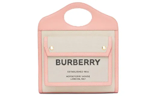 Burberry Pocket Bag Canvas With Leather Shoulder Bag, Crossbody Bag, Handbag Mini Women's Pink