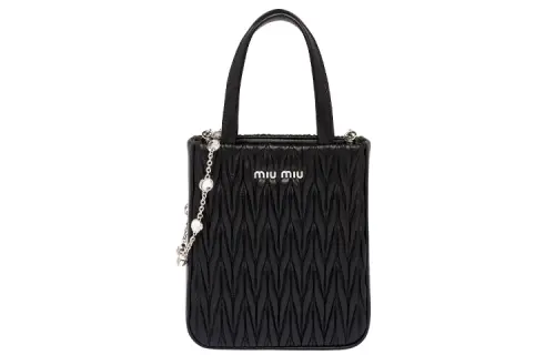 MIU MIU Matelassé Soft Sheep Leather One Shoulder Handbag, Crossbody Bag Regular Women's Black