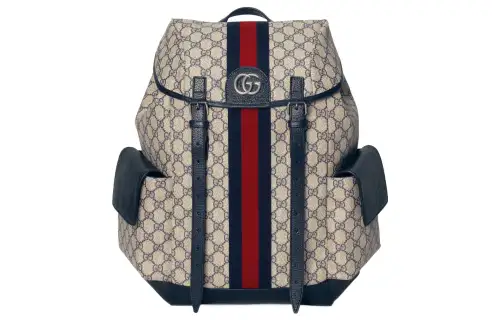GUCCI Ophidia Canvas With Leather Backpack Medium Men's Beige/Blue